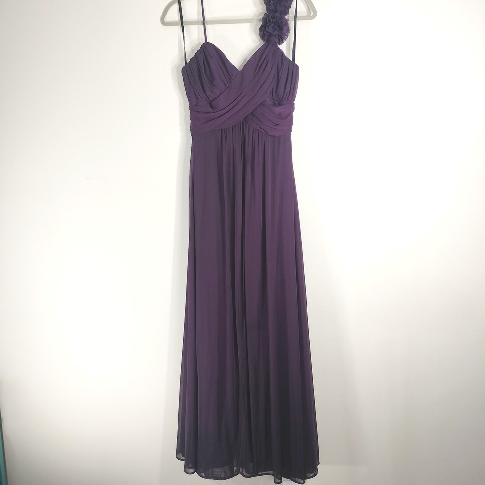 Betsy & Adam Purple Gown; Ruched Rosette One Shoulder Evening Dress